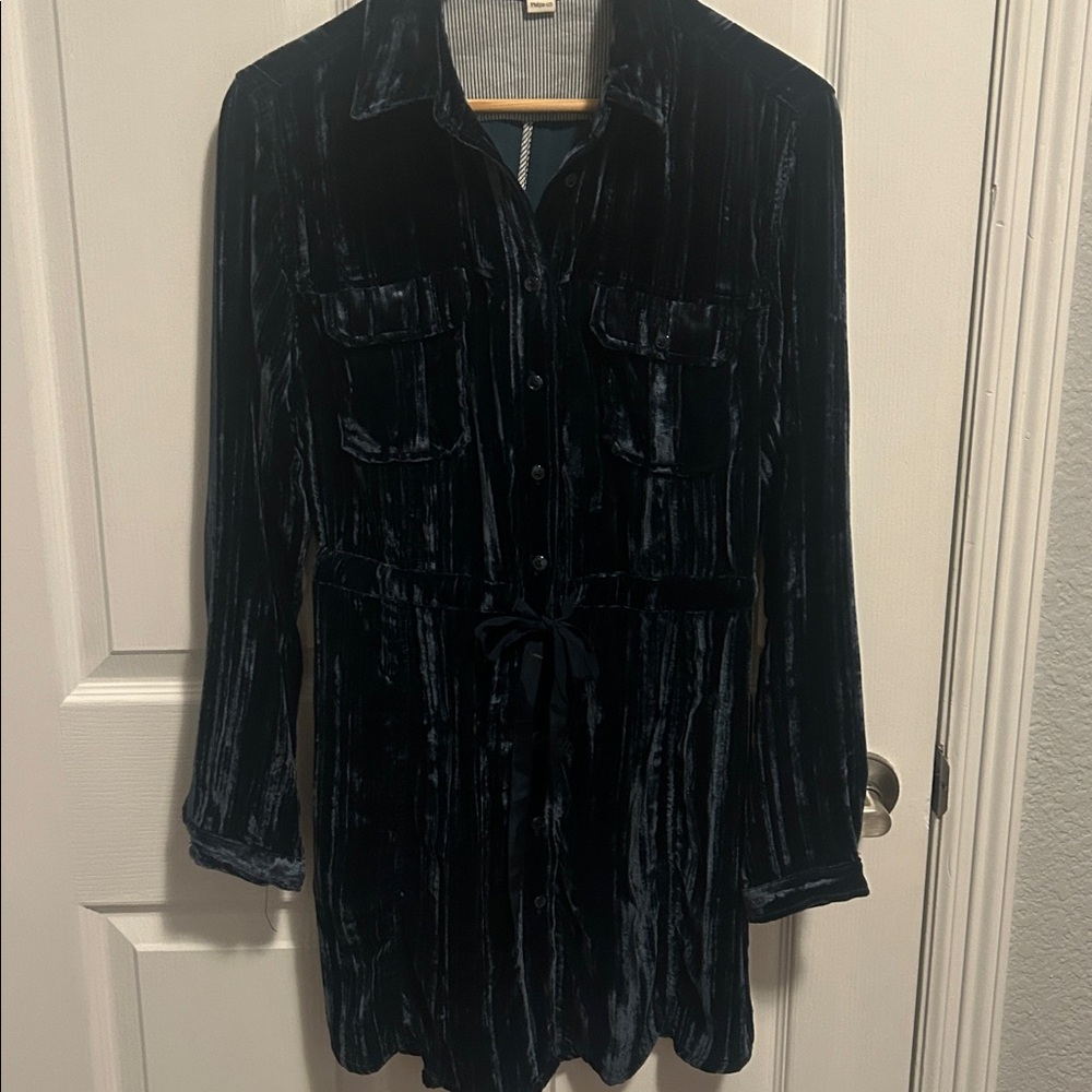 Coldwater Creek crushed Velvet shirt Dress dark teal
